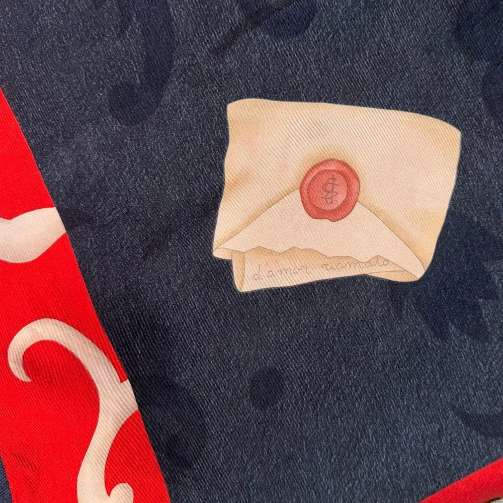 BVLGARI‎ Large Silk Scarf Navy and Red with Roman Vintage Accessories Print Size